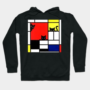 Mondrian Cats Composition with Red, Yellow, Blue, and Black Hoodie